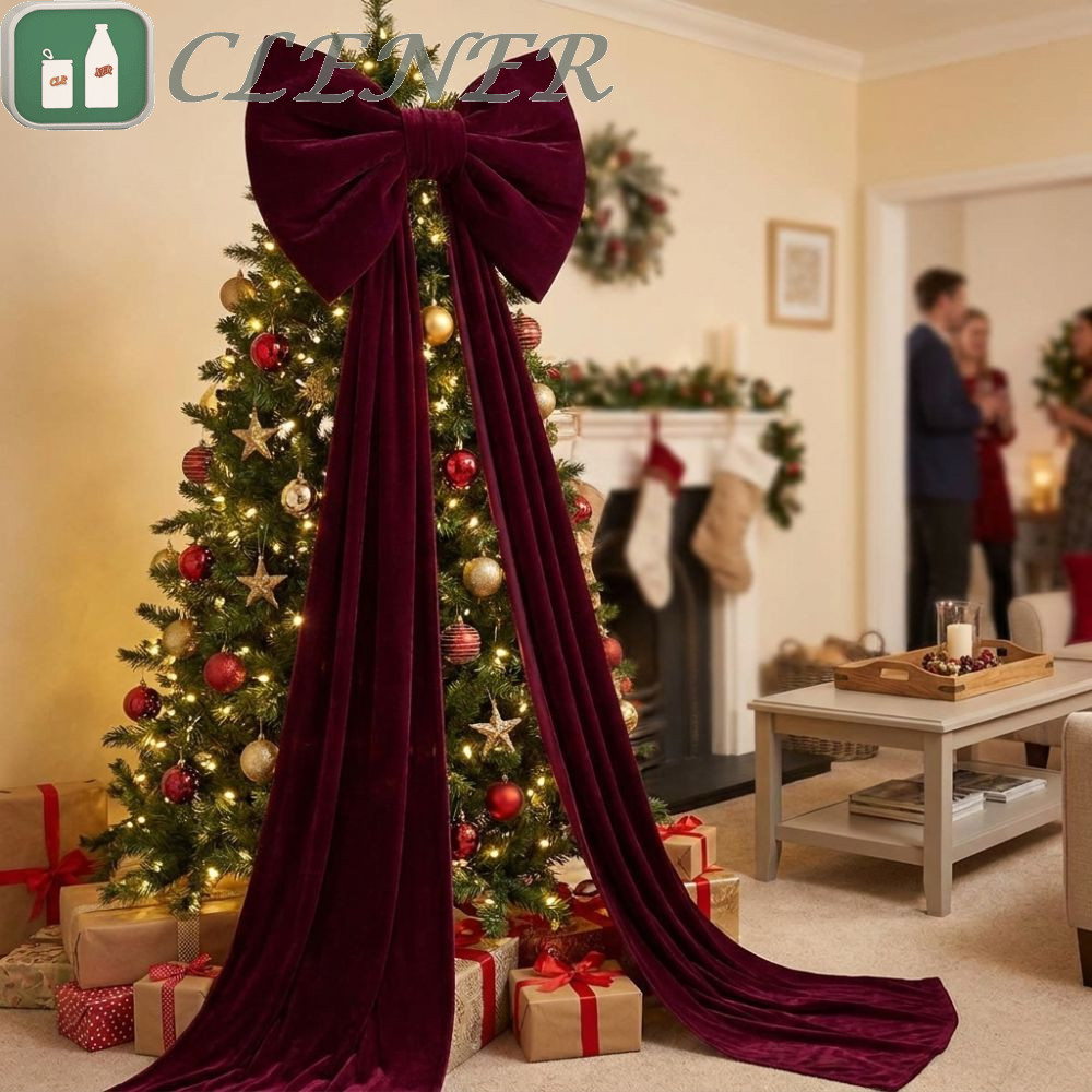 Laço De Natal De Veludo Grande Mais Limpo , Serpentinas Longas , Drapeado Macio , Arco De Topper De Árvore , Cor Sólida