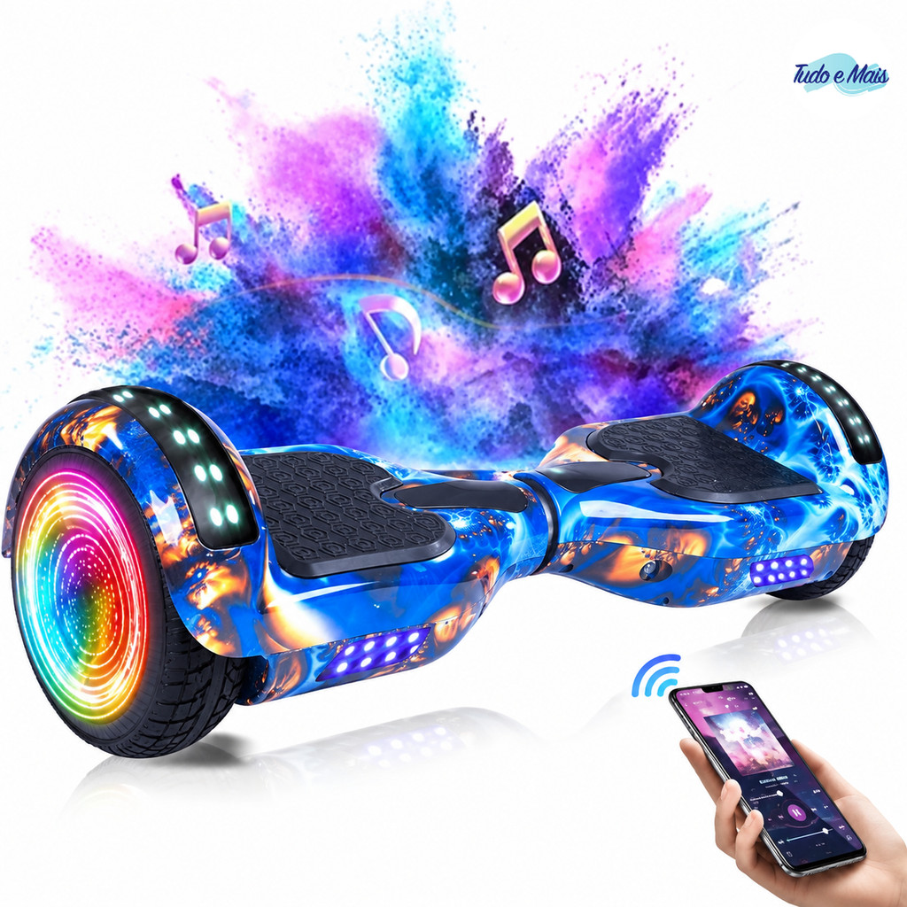 Hoverboard Infantil 6.5" - Skate Elétrico com LED Inteligente Bluetooth e Bateria Forte