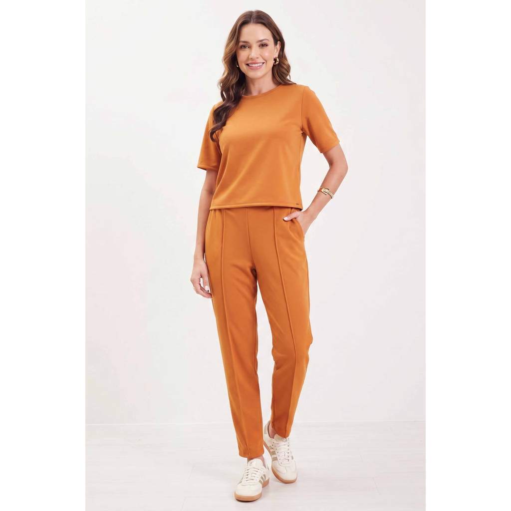 Conjunto Feminino Com Blusa e Calça Marialícia Laranja