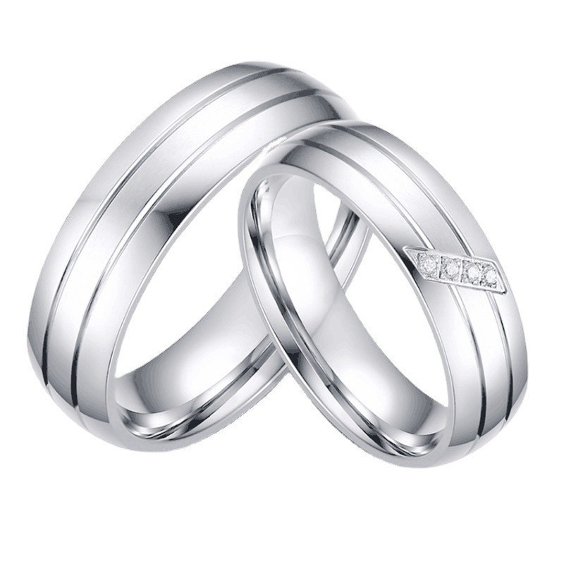 Anel de casal simples moda titânio aço diamante anel europeu americano Popular anel de casal de venda quente