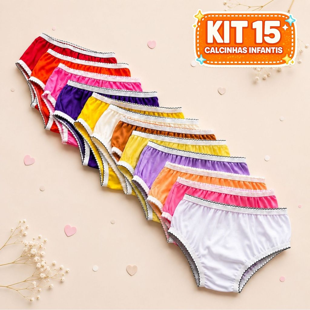 Kit Até 15 Calcinhas Infantis Confortáveis com Estampas Variadas