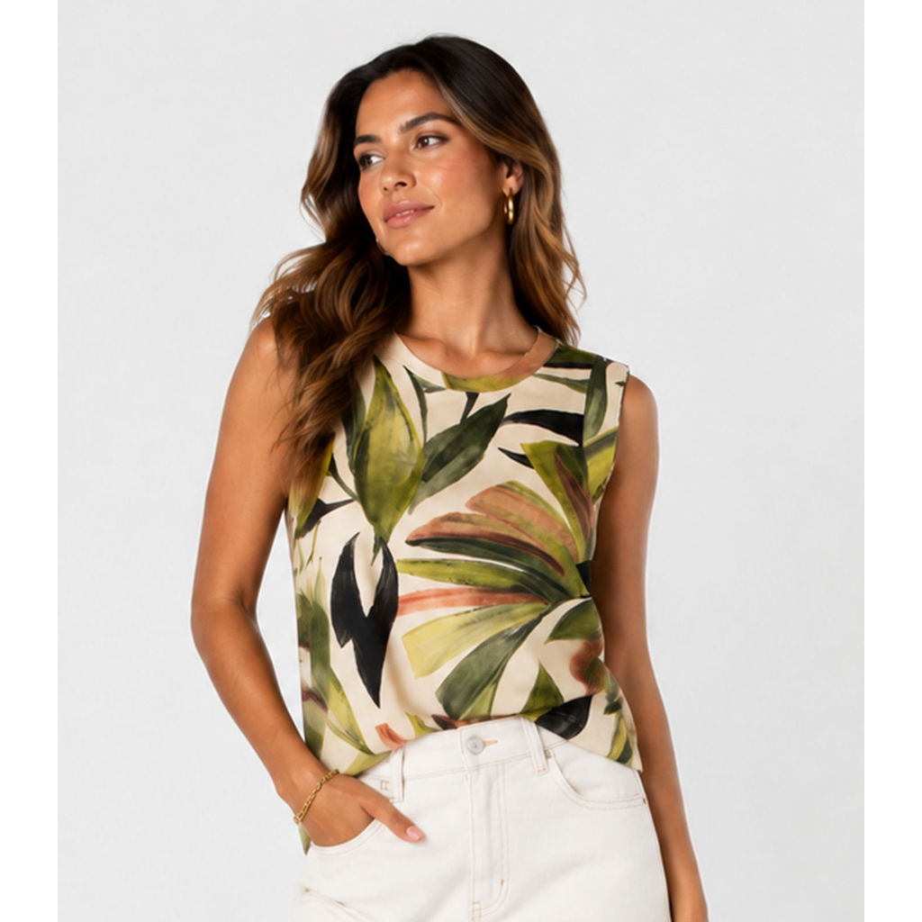 Regata Feminina Estampada Infinita Cor Bege