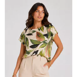 Blusa Feminina Manga Curta Estampada Infinita Cor Bege