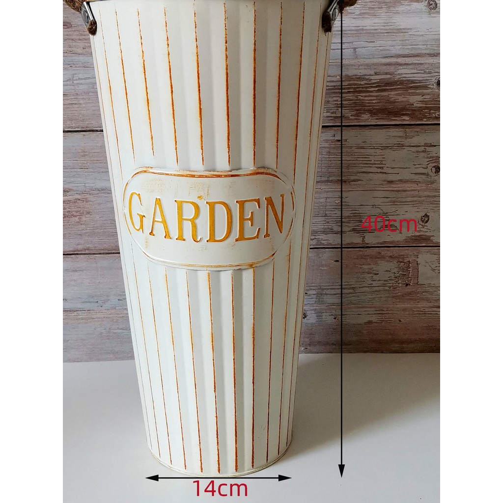 Balde de flores para cultivo de terra, vaso de flores retrô de ferro, arranjo de flores, tubo de flores secas, loja de f