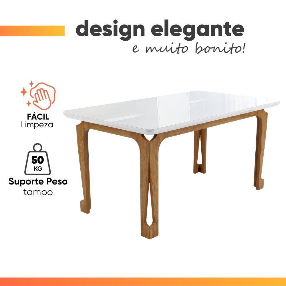 Mesa de Jantar Nadine 6 Lugares Retangular Tampo em MDF com Vidro 160cm Madeirado-off White — imagem 2 de 2