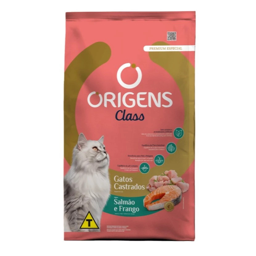 Ração Origens Gatos Castrados Class Sabor Salmão e Frango 10,1kg Adimax