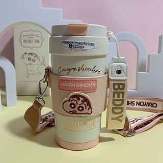 [Copo urso] lápis de pó dourado Shin-Chan copo térmico copo de palha forro de cerâmica copo de café portátil copo de car