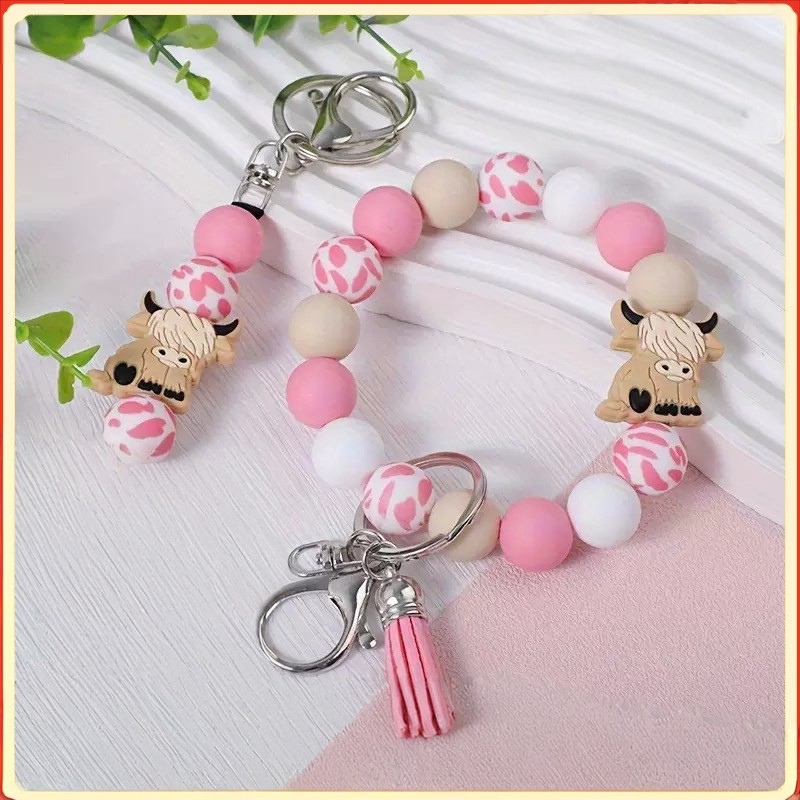 Desenhos animados Highland filhote de cachorro Silicone frisado chaveiro curto borla ornamentos de pulso menina All-Matc