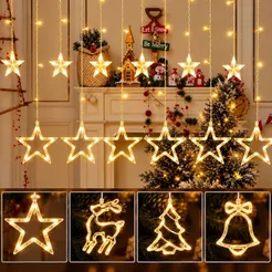 Pisca-Pisca Cascata Estrelas 120 LEDs 3m Luzes Natalina 8 Funções Branco Quente 220V Natal