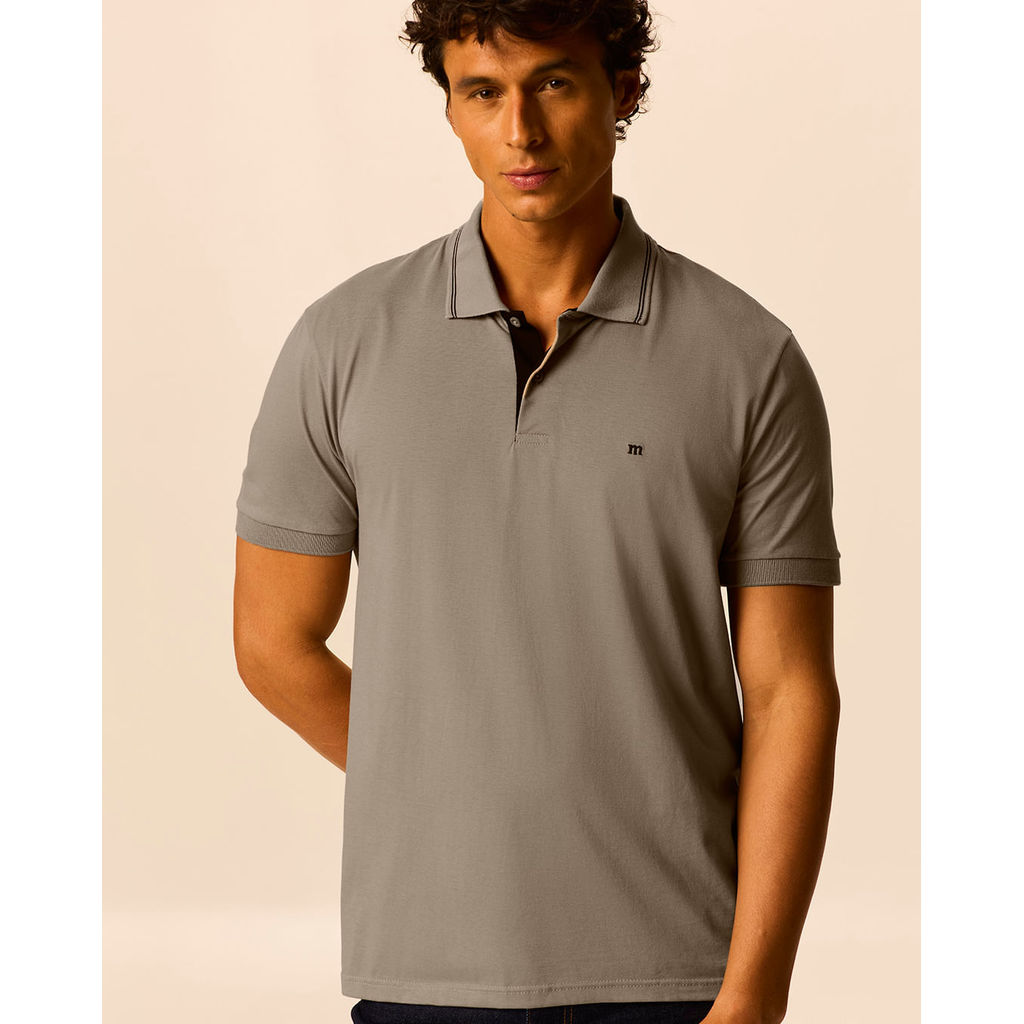 Camisa Polo Básica Masculina Peitilho Com Botões E Bordado Frontal Em Algodão