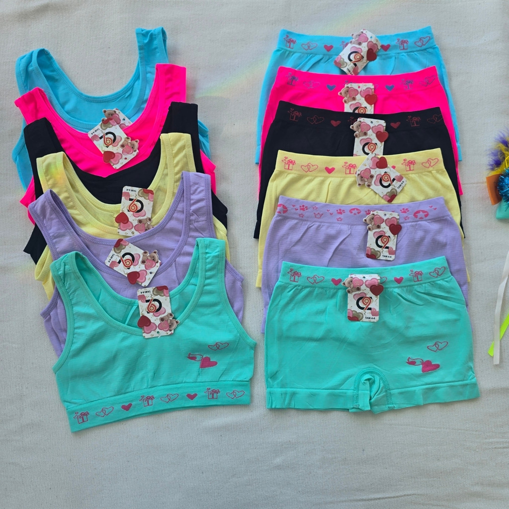 Kit Conjuntos Infantil Juvenil Top E Calcinha Box Shortinho Eloa Cores Estampas Sortidas Poliamida Importado Confortável