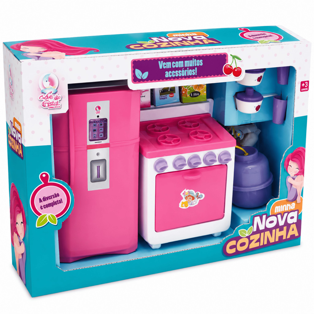 Minha Nova Cozinha Fogãozinho 646 Lua De Cristal Brinquedo Infantil Com Panelinhas E Acessórios