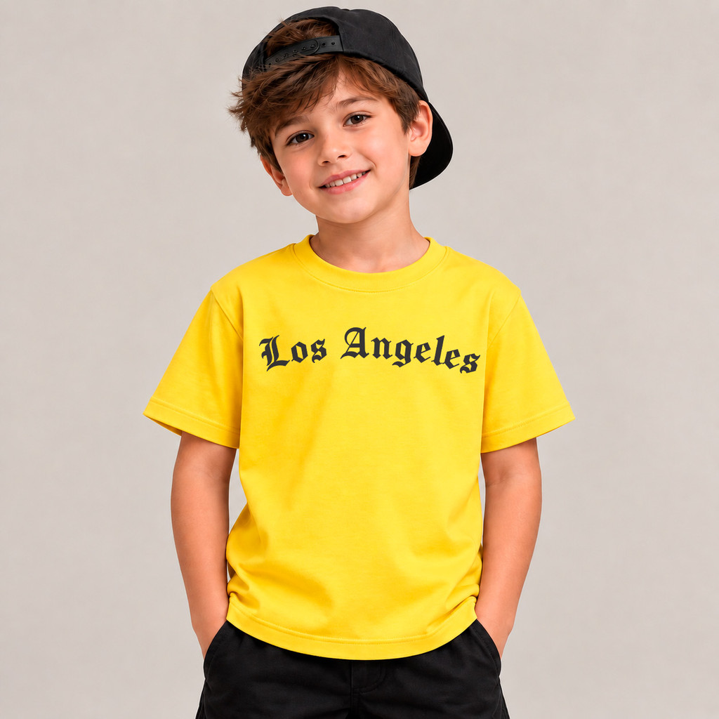 Blusa Infantil Estampada 100% Algodão Los Angeles Gola Redonda Unissex Criança Adolescente - Tamanhos 2 ao 12