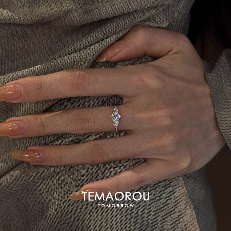Anel de prata feminino temperamento suave anel de diamante aberto anel de dedo indicador par anel