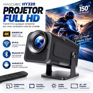 Atualizado Projetor Smart HY320 Android Full HD 1920x1080 Bluetooth Wi-fi HY300 atualizado Bivolt Alta resolução 4k