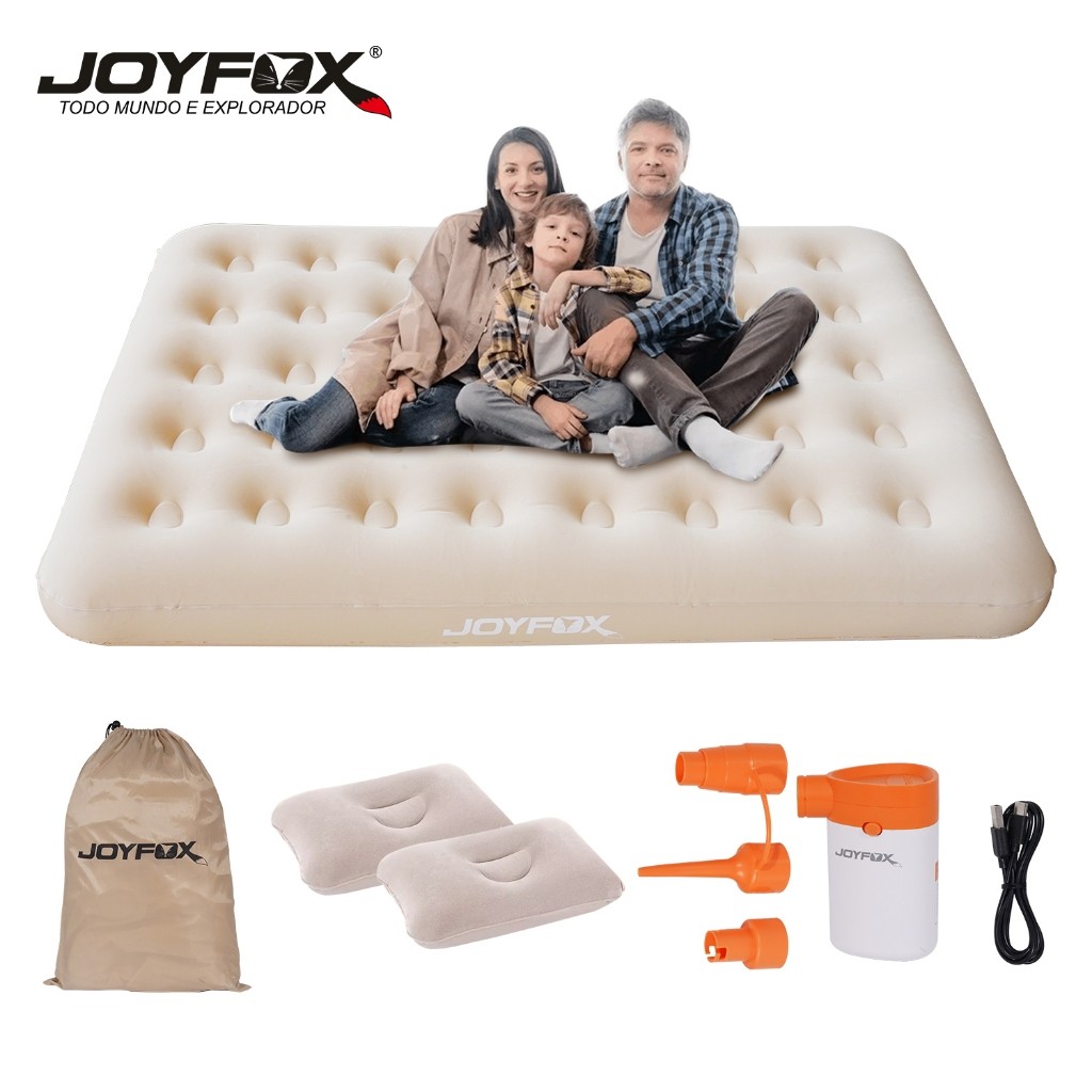 Colchão Inflável Casal JOYFOX 191x137x22cm com Bomba Elétrica Recarregável 2 Travesseiros e Bolsa