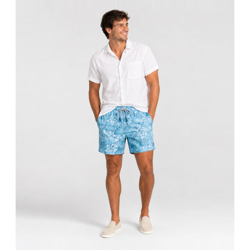 Bermuda Masculina Estampada Tactel Força Do Mar Azul