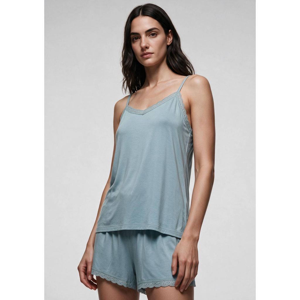 Pijama Curto Feminino Em Viscose Com Renda — imagem 2 de 2
