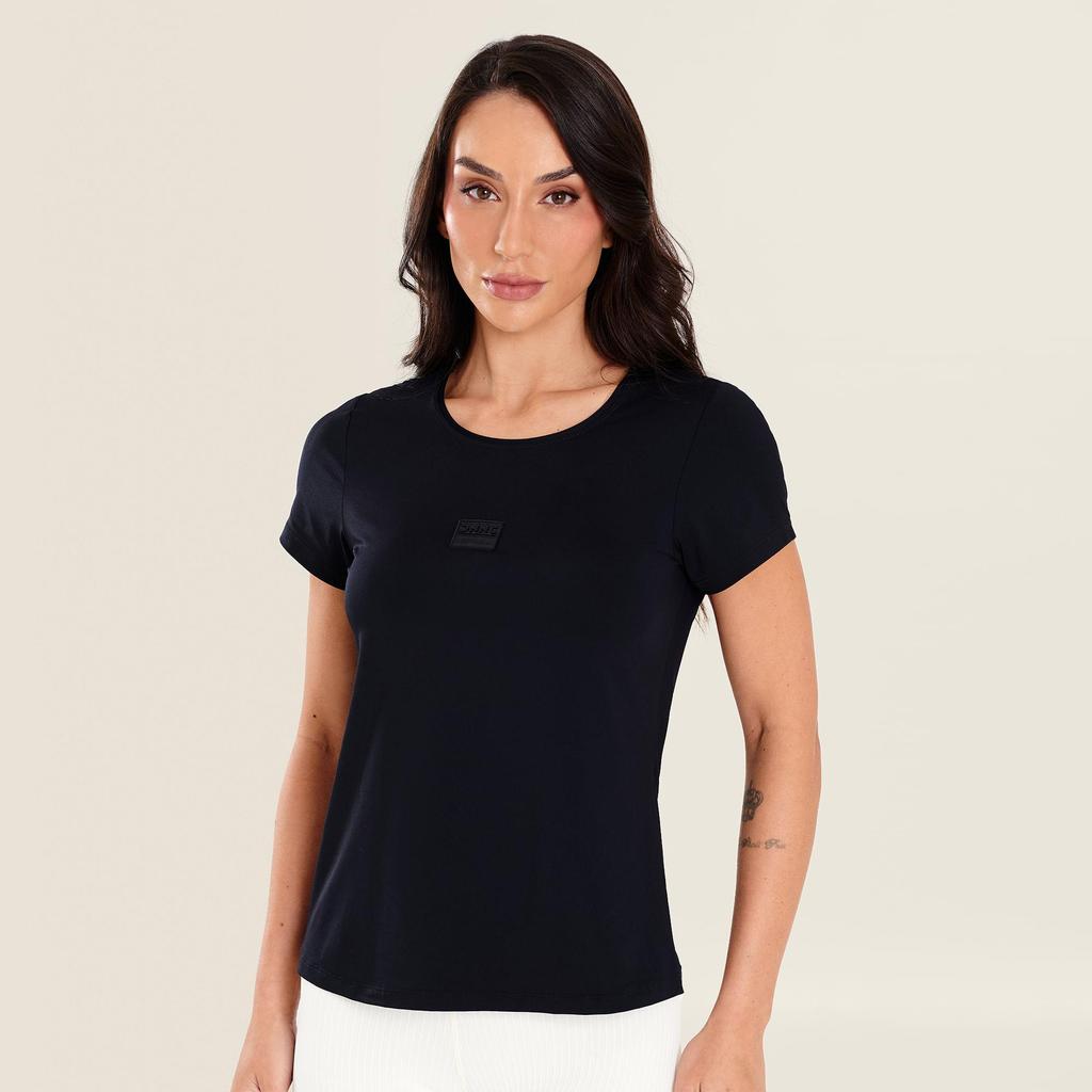 Camiseta Básica Gola Redonda Preta Microfibra