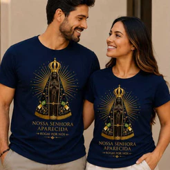 Kit Camiseta Básica Casal Nossa Senhora Aparecida Unissex Confortável Blusa Algodão Lançamento