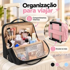 Bolsa de Maquiagem Grande para Viagem, Nécessaire Organizadora com Divisórias e Encaixe para Mala
