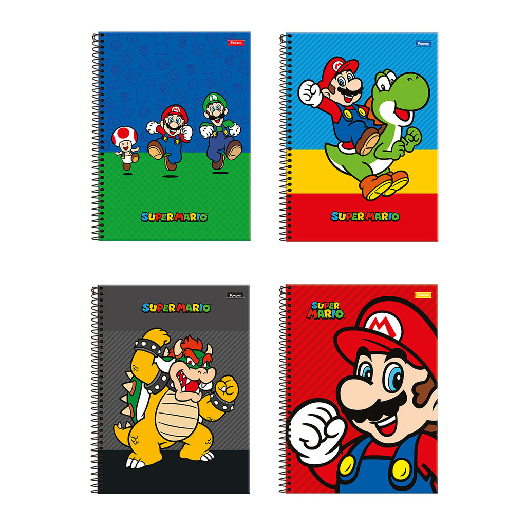 Caderno espiral capa dura universitário 1x1 80 folhas Super Mario Foroni
