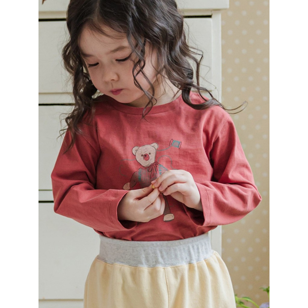 Meninas camisa de fundo primavera 2025 coreano crianças meninas moda bonito dos desenhos animados urso impressão em torn