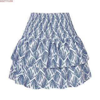 BEBETTFORM Saia Curta Plissada , Cintura Alta , Primavera Verão Feminina , Mini Floral Com Babados , Feminino E4KE