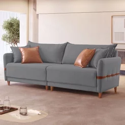 Sofá Living Canela 4 Lugares 265 cm Linho Cinza/Marrom Cinza/Marrom