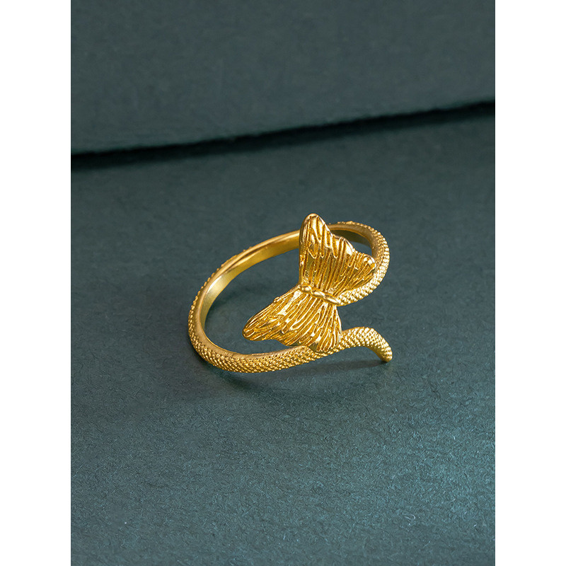 Cobra cauda borboleta anel aberto feminino luz luxo nicho Design vietnã areia ouro simulação luz de ouro luxo High-End j