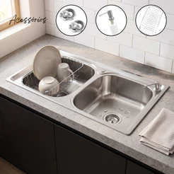 Cuba Dupla Aço Inox 304 Cozinha Gourmet 78X43cm com Acessórios