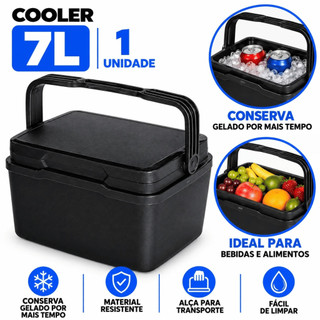 Caixa Térmica Cooler 7 Litros Preta com Alça para Bebidas e Alimentos