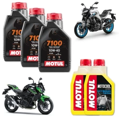 KIT TROCA DE OLEO MOTO 3X MOTUL 7100 10W40 + 2X MOTOCOOL EXPERT -37o ANTICONGELANTE YAMAHA MT 07