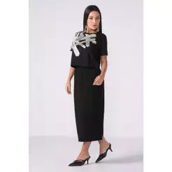 Saia Midi Feminina Tricot Marialícia Preto