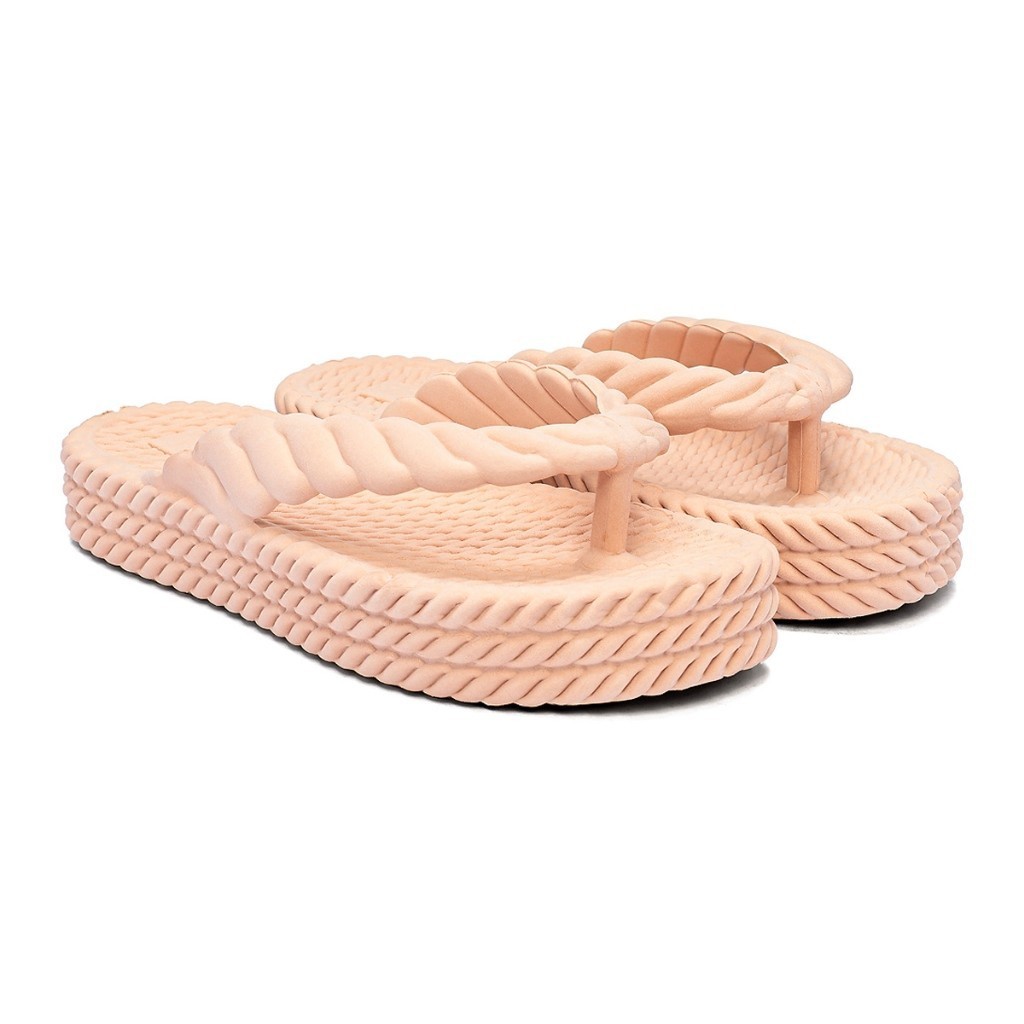 KIT 2 Chinelo Trançado Tiras Corda Feminino Slide Papete Plataforma Moda Blogueira LeveEVA Antiderrapante Flatform Salto
