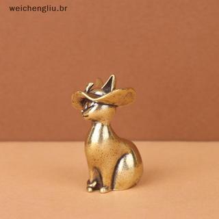 # weicheng Estatueta De Gato Fofo De Latão Sólido , Design De Chapéu De Arco , Ornamento De Artesanato Premium , Present
