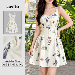 Lovito Vestido Boho com Renda Amarração Branco Marfim Vestido Feminino primavera/verão DRB203TD070