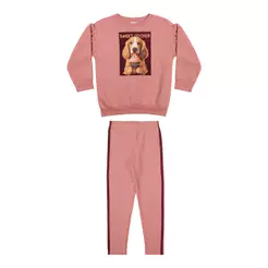 Conjunto Infantil Menina Moletom Alongado Elian Rosa