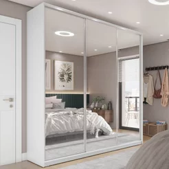 Guarda Roupa Casal 100% MDF BP com 3 Portas Espelho Zermatt Branco Branco