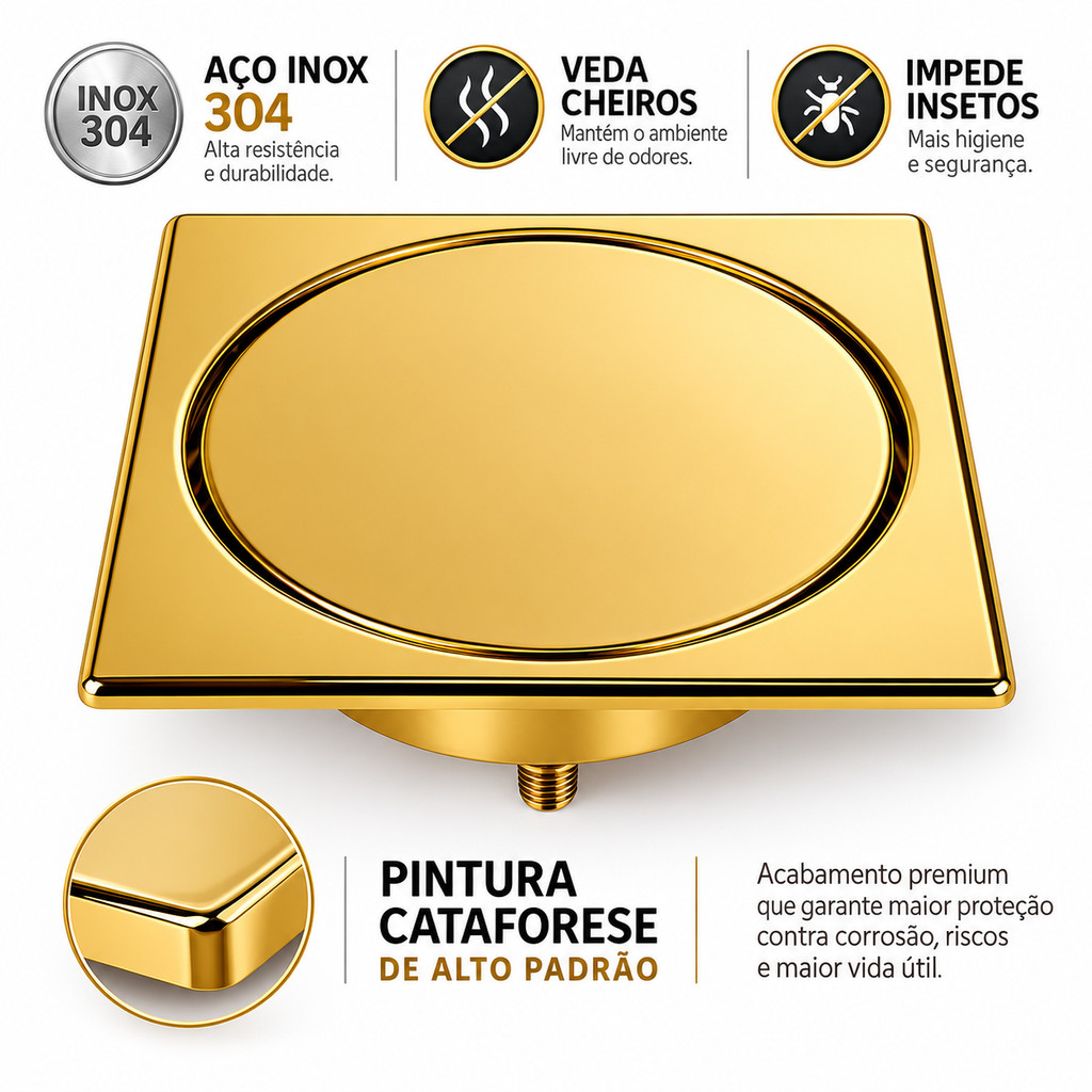 RALO PARA PISO CLICK DOURADO 15X15 CM + PORTA GRELHA · foto 2
