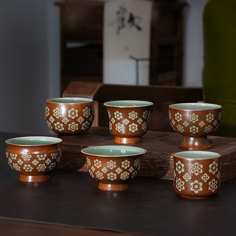 Xícara mestre de flor antiga, xícara única de alto valor, conjunto de chá Kung Fu, flor de tesouro, xícara de chá única,
