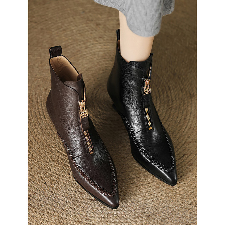 Botas curtas Super macias de pele de cordeiro estilo ocidental estilo francês bico fino outono inverno estilo forro de l