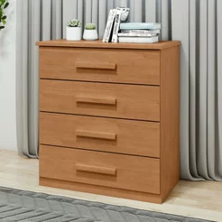Cômoda para Quarto 4 Gavetas Puxadores Cromados Moderno Baião 88cm Marrom Amêndoa Clean Amêndoa Clean