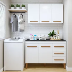 Lavanderia Modulada Armário Aéreo e Balcão Brasilia Branco
