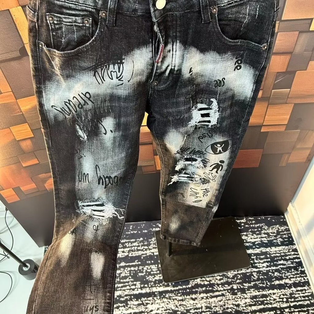 2025 primavera verão novo estilo D2 na moda masculino rasgado remendo tridimensional alfaiataria Graffiti impressão magr