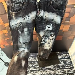 2025 primavera verão novo estilo D2 na moda masculino rasgado remendo tridimensional alfaiataria Graffiti impressão magr