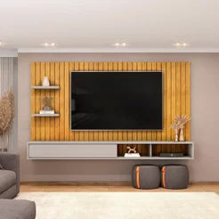 Painel para TV até 60 Polegadas MDF 179CMX108CM Frisado Decorativo com Nicho 1 Porta Deslizante Friz Marrom Cedro/Bali
