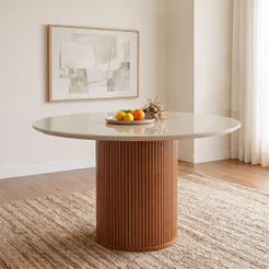 Mesa para Sala de Jantar Tampo com Vidro Dara Marrom/Castanho Cinamomo/Off White