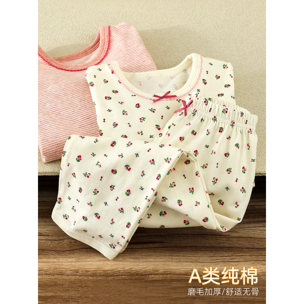Meninas classe A puro algodão Homewear crianças primavera outono novo estilo roupa interior de manga comprida terno meni