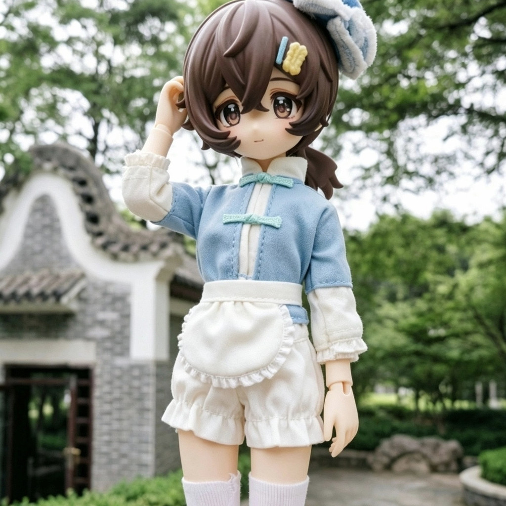 Roupa de pelúcia para boneca BJD de 8 polegadas, conjunto de vestido de empregada doméstica estilo chinês moderno, para 